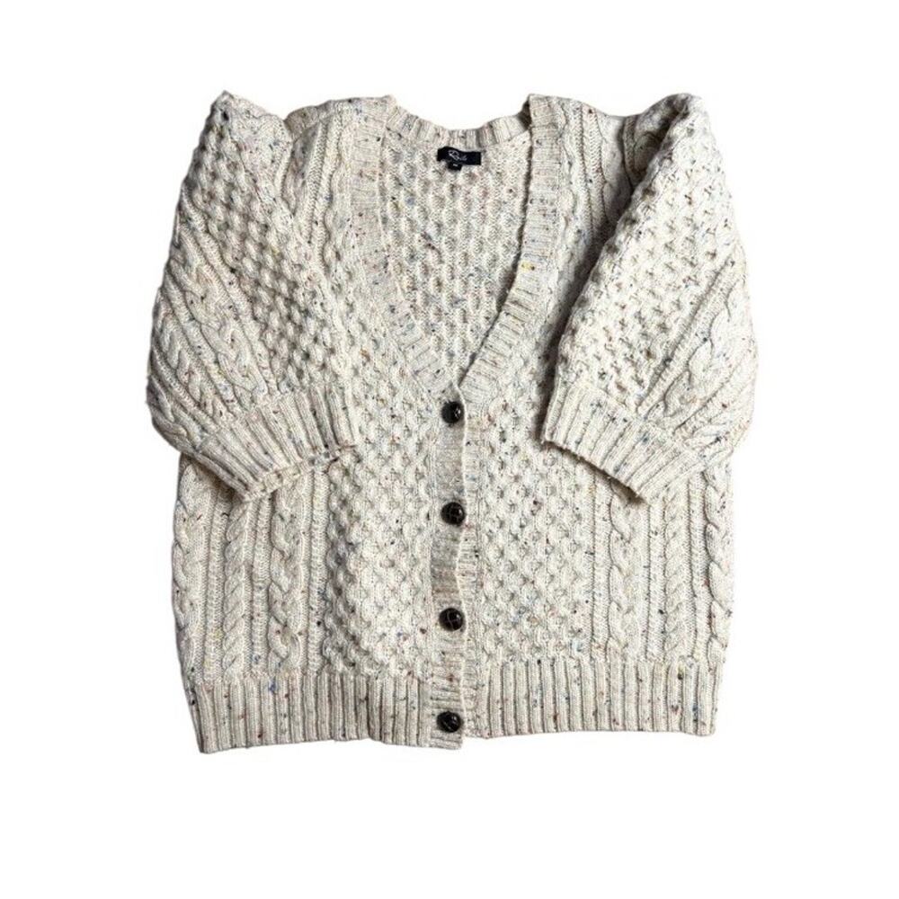 RAILS Isla Cardigan Sweater Short Puff Sleeve Cream Confetti Medium Wool Blend - Picture 6 of 8